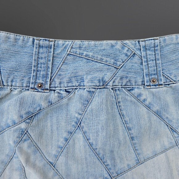 Y2K Denim Micro Mini Skirt Size 0 Womens XS Distressed Raw Hem Light Wash - Picture 7 of 9